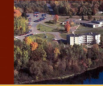 Campus buildings, library interior and grounds